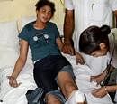 One of the injured Indian Women's Kabaddi team players is treated at a hospital after the bus they were traveling in collided with an Army truck at cantonment road in Bathinda on Thursday. The Kabaddi players were heading towards Chief Minister Badal's residence for a dinner. PTI