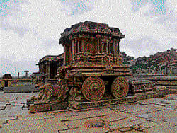 The famed stone chariot in the Vitthala temple complex