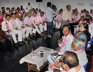 TRS President K.Chandra Sekhar Rao addressing Party State Committee Meeting at Telengana Bhavan in Hyderabad. PTI File Photo