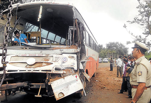 Two PU students killed as KSRTC  bus collides head-on with tractor