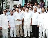 Members of Andhra Pradesh legislative assembly who have submitted their resignation to protest against the Centre's decision to carve out a separate Telangana state in Hyderabad on Thursday. PTI