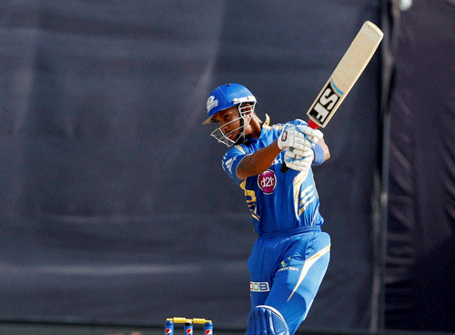 Mumbai Indians player Lendl simmons plays a shot during the IPL match against Rajasthan Royals in Ahmedabad on Monday. PTI Photo