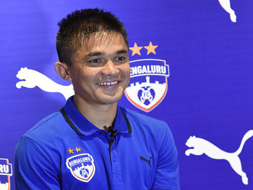 Chhetri finished top scorer for the club for the third successive season taking his tally across all competitions in a BFC shirt to 35. DH File photo.