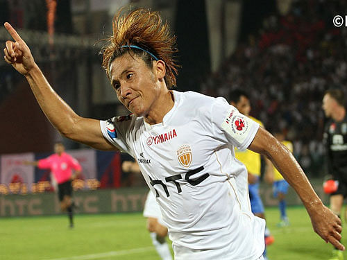 After a barren first session where NorthEast United dominated for long spells, Katsumi Yusa scored the all-important goal in the 54th minute. Photo Twitter