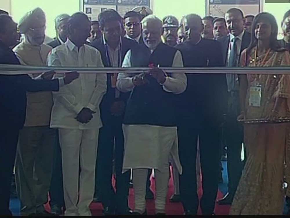 Prime Minister Narendra Modi flagged off the first phase of Hyderabad Metro Rail here on Tuesday. Photo credit: ANI