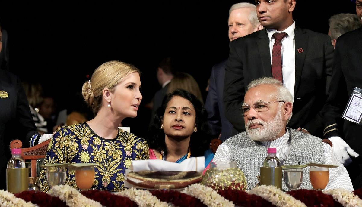 Prime Minister Narendra Modi with Ivanka Trump at the Global Entrepreneurship Summit 2017 in Hyderabad. PTI FILE PHOTO