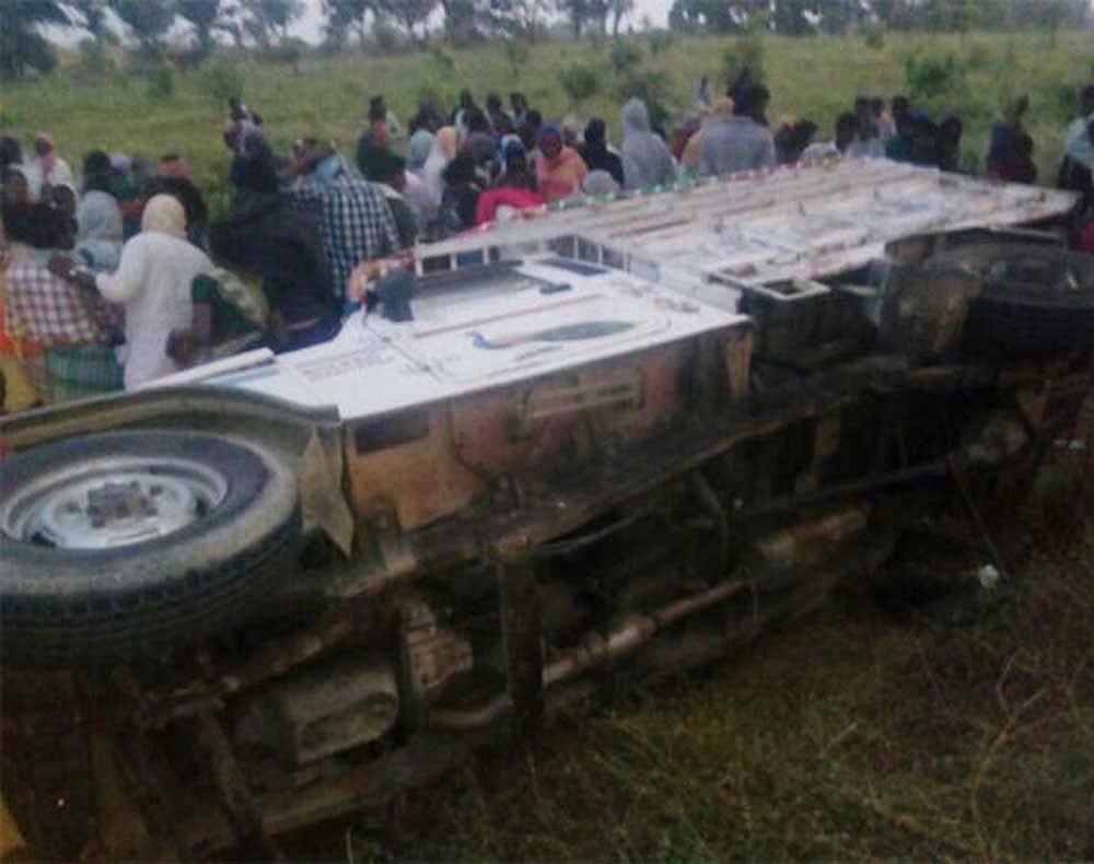 The mishap took place when the vehicle they were traveling in overturned after the driver lost control of the vehicle near Parcharla of Dharoor block. DH Photo