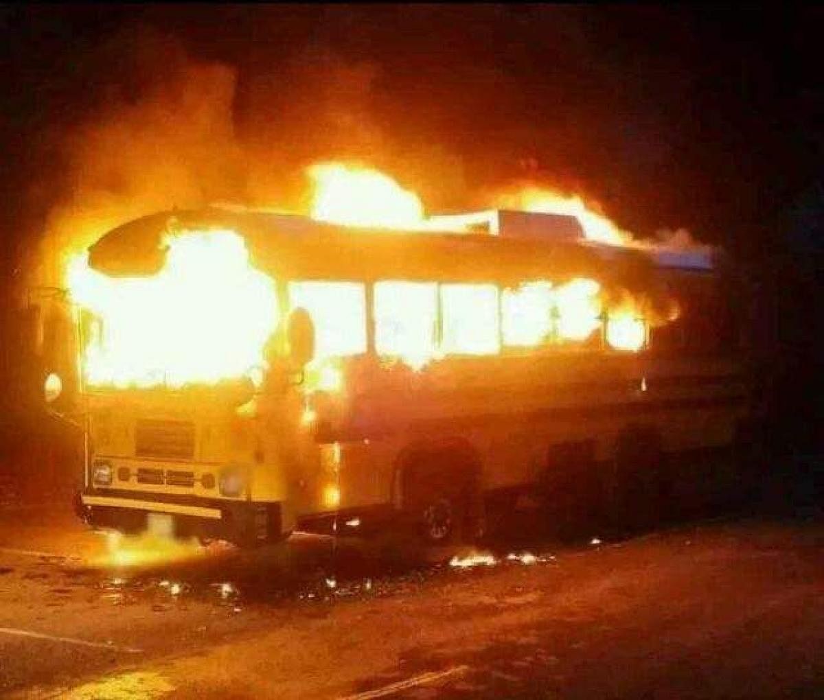 The buses torched by Maoists.