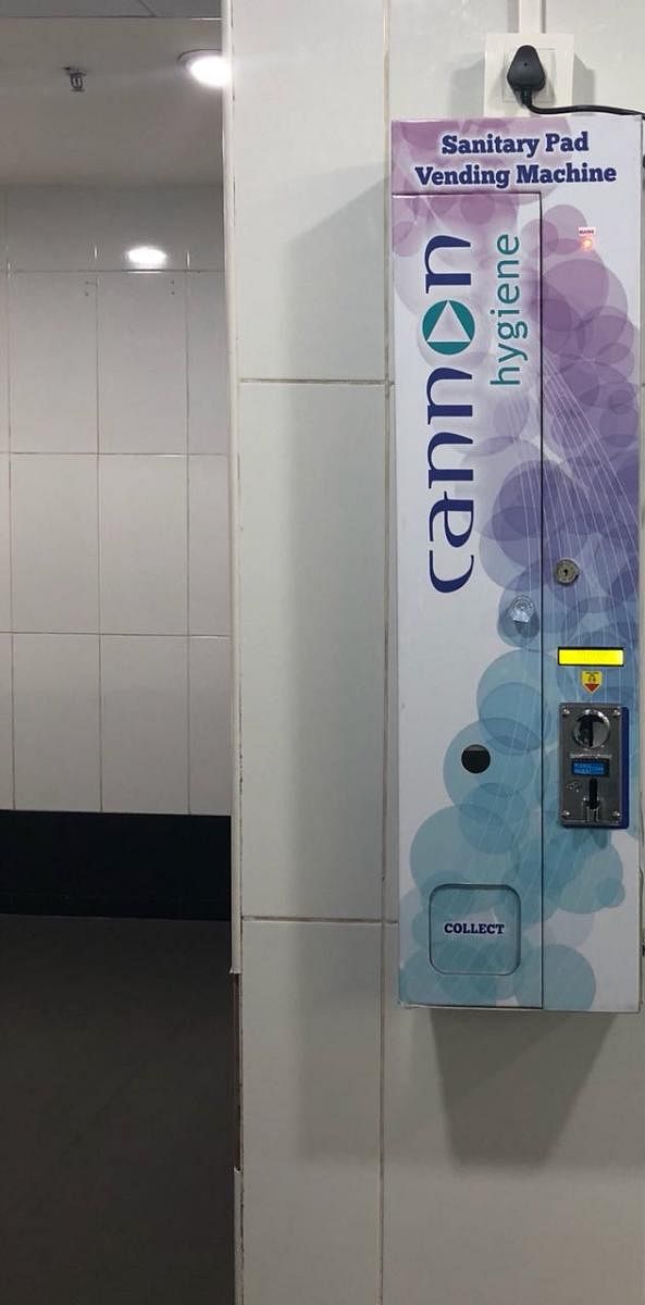 A pad vending machine at Hyderabad's Rajiv Gandhi International Airport.