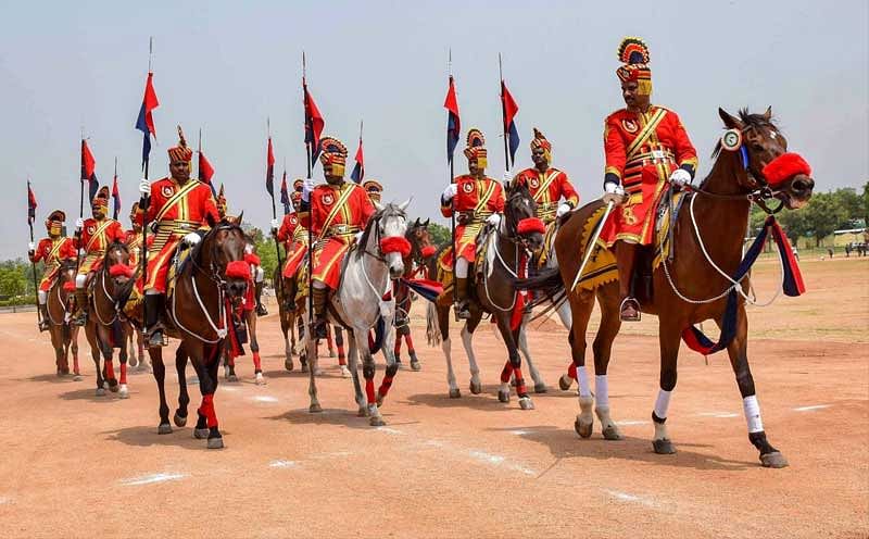 Secunderabad: Special guards during rehearsals for the upcoming formation day of Telangana, in Secunderabad on May31, 2018. Telangana formation day will be celebrated on June2. (PTI Photo) 