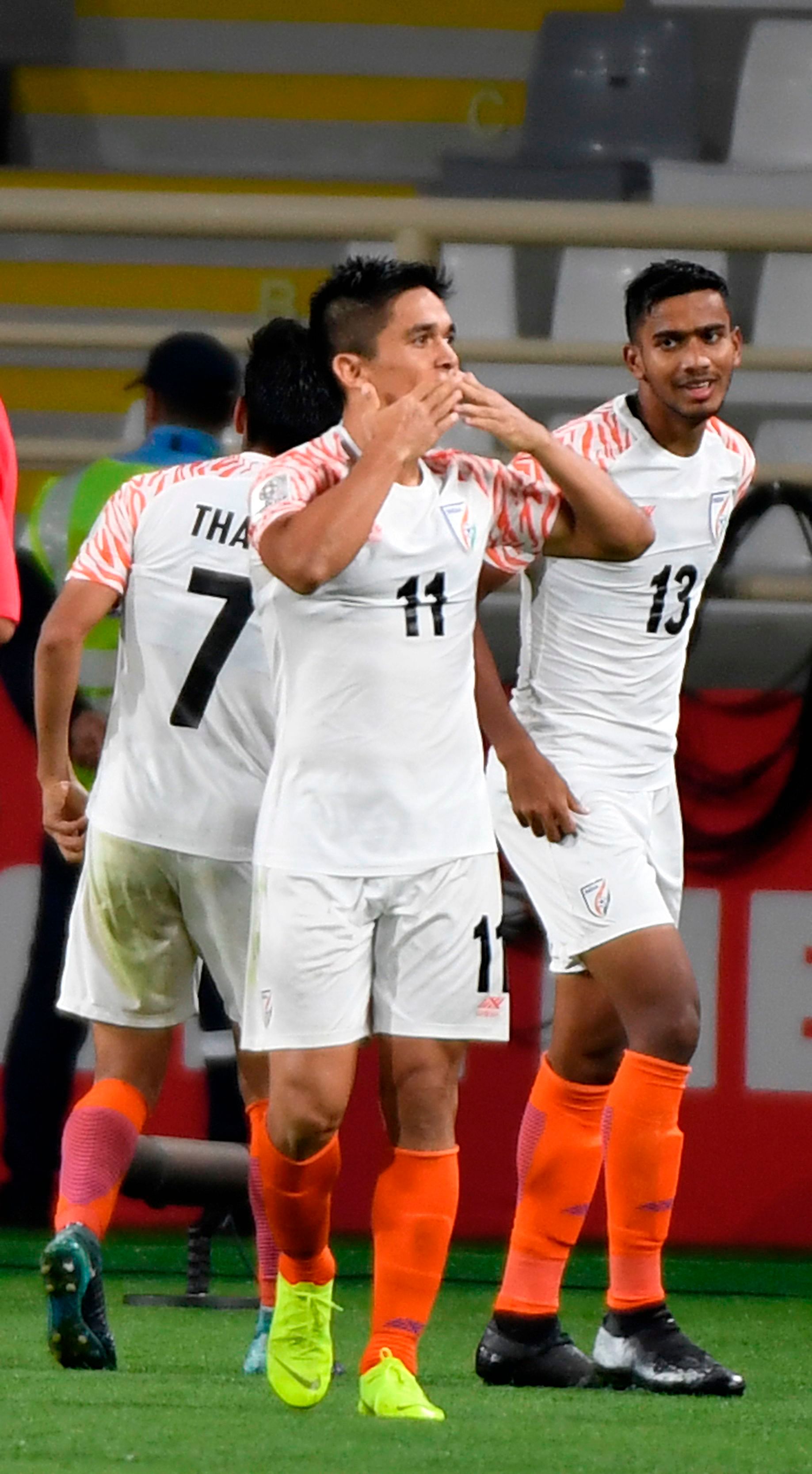 Sunday's win over Thailand was memorable on many counts for Sunil Chhetri, who surpassed Lionel Messi to stand second in the list of active goalscorers for country. AFP