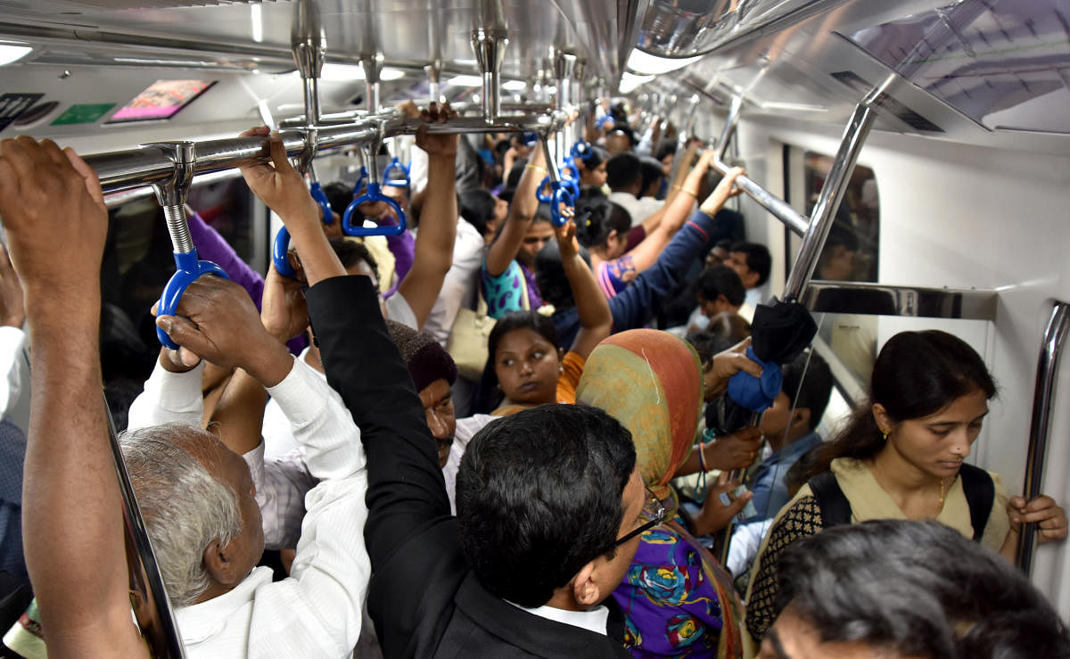 Metro trains pose a higher risk of spreading the H1N1 infection as they are completely closed, save for ventilation through airconditioning. DH FILE PHOTO