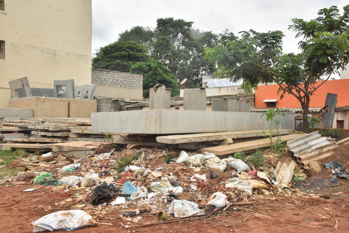 This is what remains of the demolished Indira Canteen at SK Garden, Pulakeshinagar. DH Photo/Janardhan B K