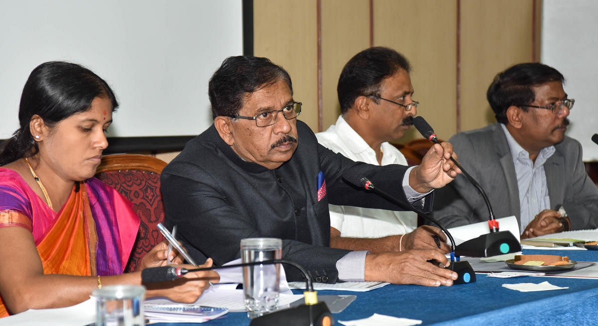 Deputy Chief Minister G Parameshwara at a review meeting on Friday. DH PHOTO/MANJUNATH M S