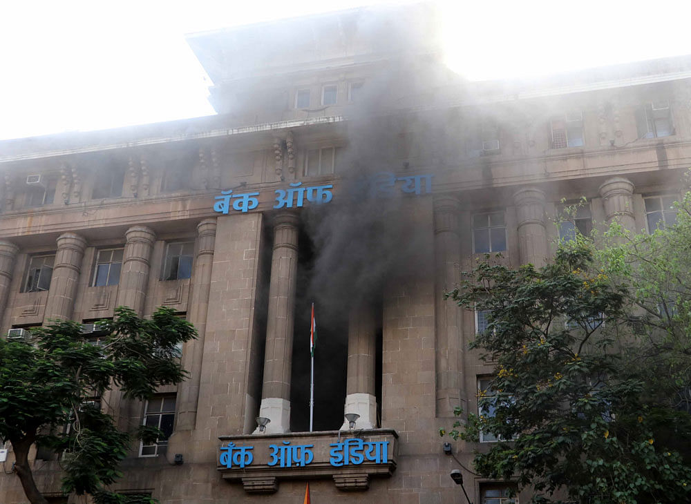 A fire broke out at the Bank of India building at Fort-Kala Ghoda area of Mumbai on Friday DH Photo
