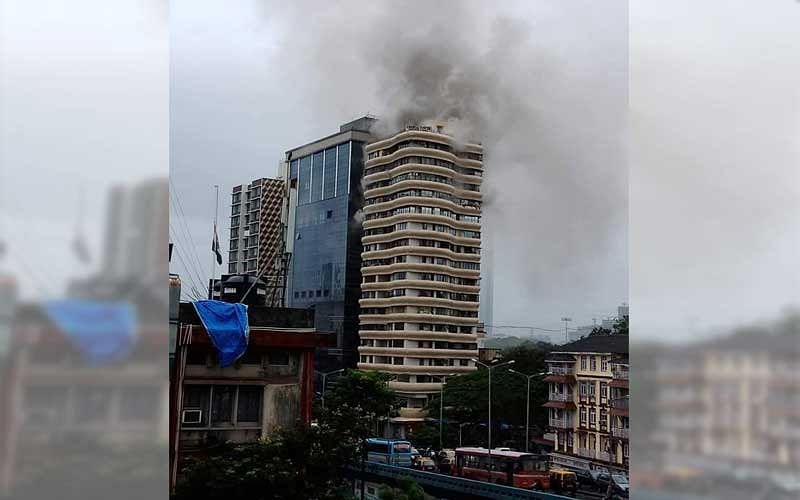 Fire breaks out Crystal Tower in the Dadar-Parel area of central Mumbai.