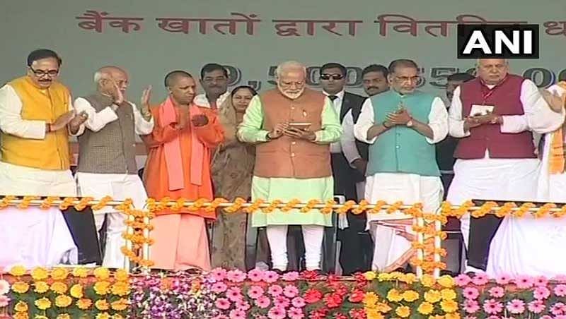 Prime Minister Narendra Modi on Sunday launched the Rs 75,000-crore Pradhan Mantri Kisan Samman Nidhi (PM-KISAN) scheme in Gorakhpur, Uttar Pradesh, by transferring the first instalment of Rs 2,000 each to over one crore farmers. (Image: ANI/Twitter)