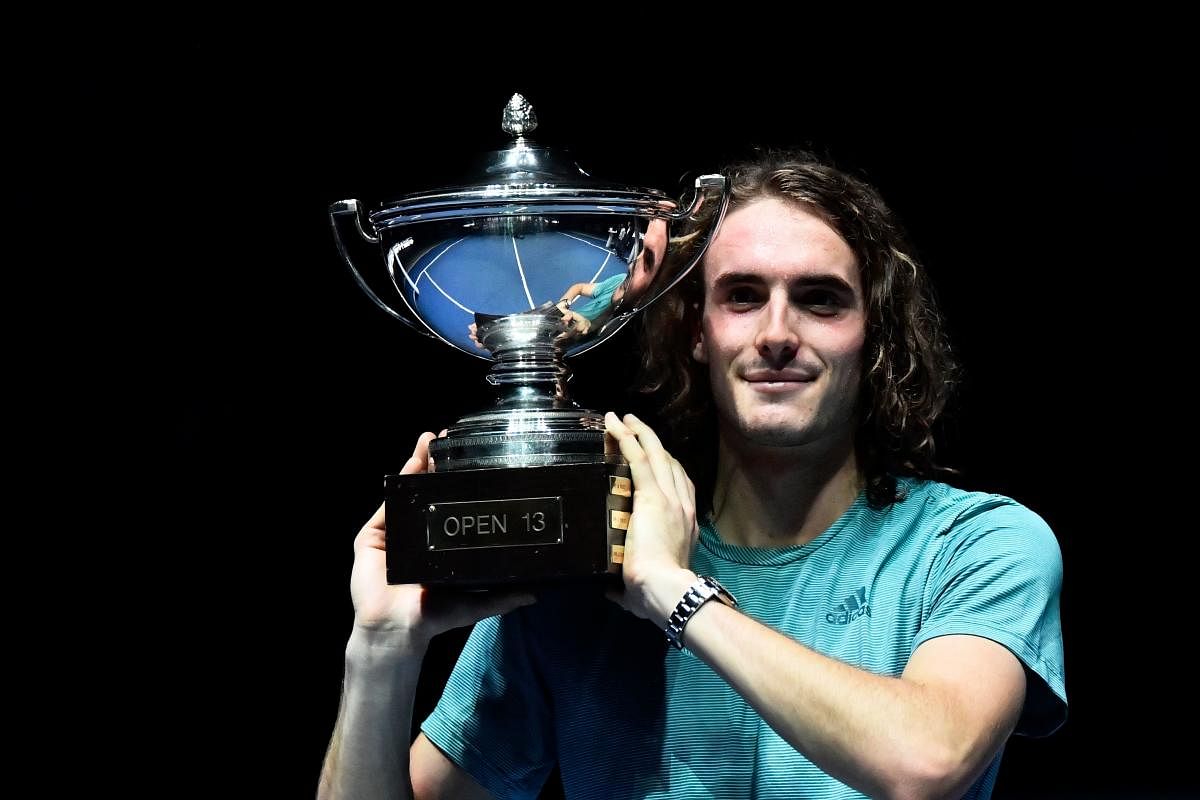 RISING STAR: Greece's Stefanos Tsitsipas with the Marseille Open trophy after defeating Kazakhstan’s Mikhail Kukushkin in the final. AFP