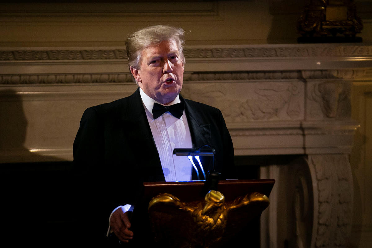 U.S. President Donald Trump speaks on U.S. and China trade negotiations at the Governors' Ball, in the State Dining Room of the White House, in Washington. (Reuters Photo)