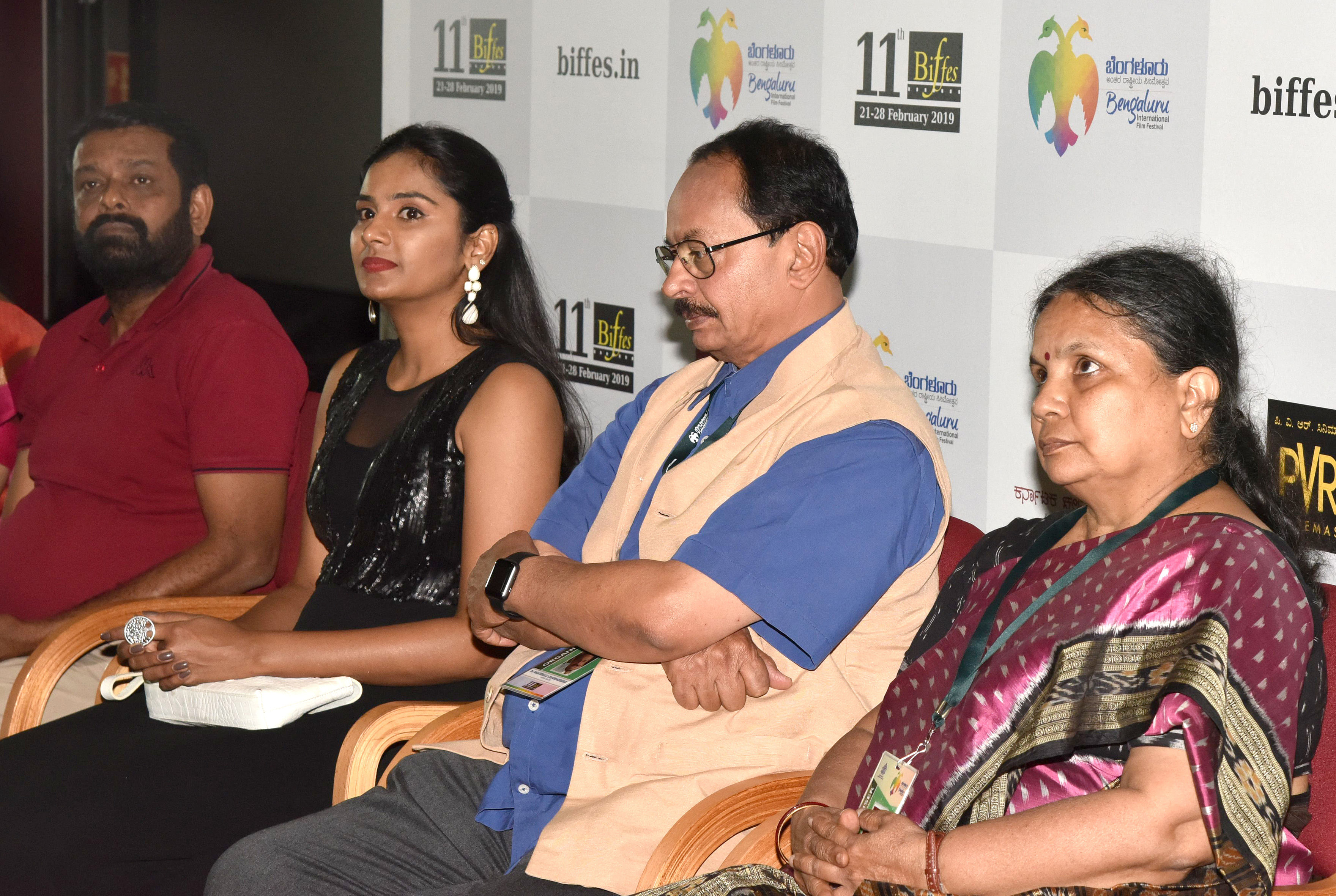 (From left) Director Vasanth S Sai, actress Lakshmi Priyaa and chairman of Karnataka Chalanachitra Academy Nagathihalli Chandrashekhar at a post-screening session.