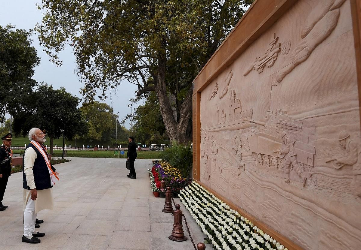 Prime Minister Narendra Modi during the dedication ceremony of the National War Memorial at the India Gate complex in New Delhi on February 25. PTI
