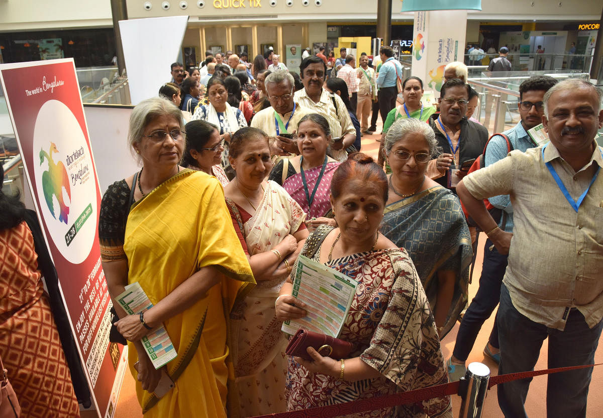 People line up at the PVR Cinemas, Orion Mall, to watch films at the Bengaluru International Film Festival (Biffes) onTuesday. DH PHOTO/S K DINESH