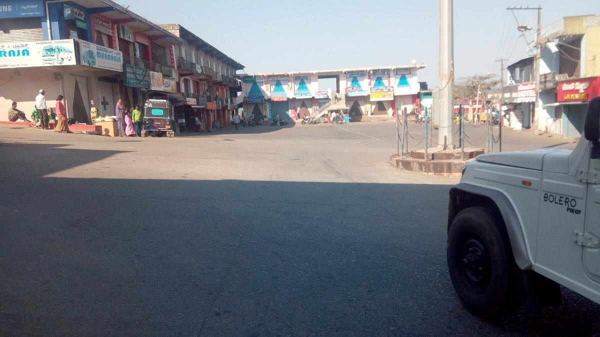 Somwarpet town wears a deserted look during the bandh observed on Tuesday.