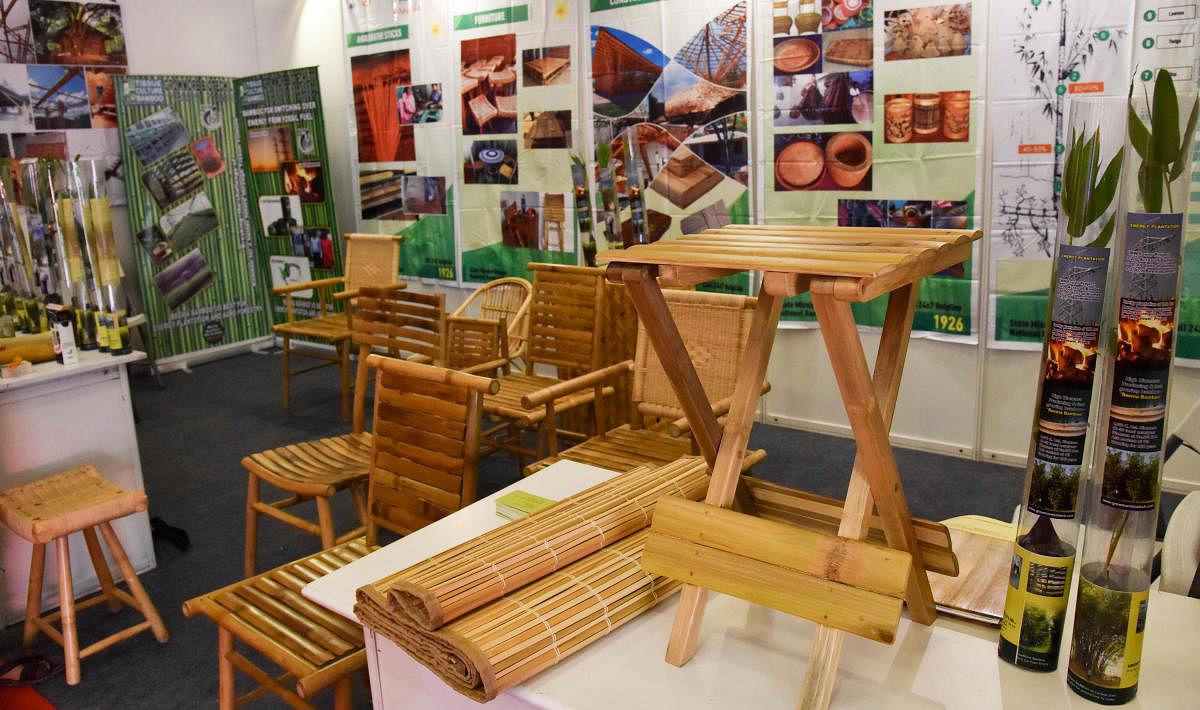 A stall displays bamboo products at the Asean summit in the city on Wednesday. DH PHOTO/B H SHIVAKUMAR