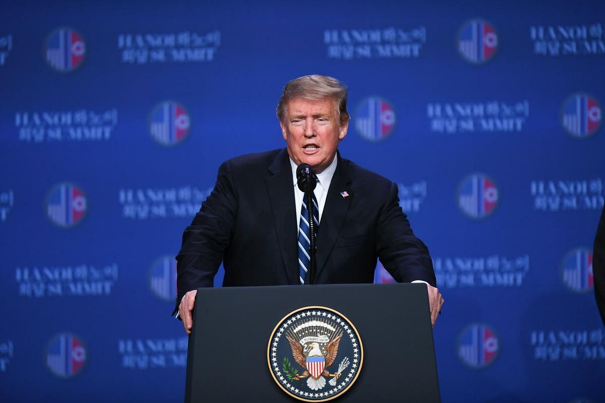 US President Donald Trump speaks at a press conference following the second US-North Korea summit in Hanoi on February 28, 2019. (AFP)