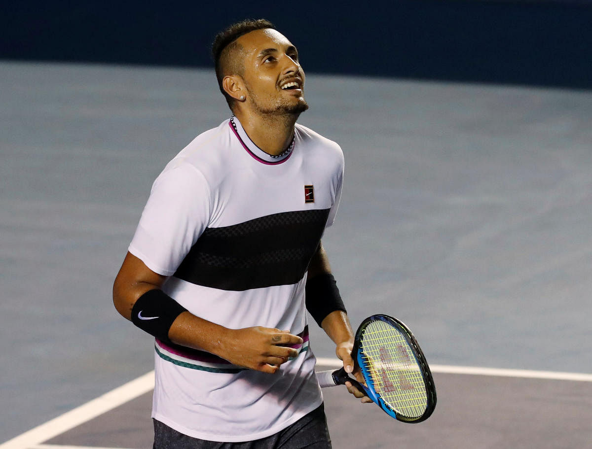 ON SONG Australia’s Nick Kyrgios celebrates after winning his semifinal match against John Isner of the U S at the Acapulco International in Mexico on Friday. Reuters