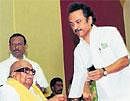 Tamil Nadu Chief Minister M Karunanidhi along with son and Deputy Chief Minister MK Stalin at a party function in Chennai on Tuesday. PTI
