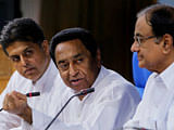 Union Ministers P Chidambaram, Kamal Nath and Manish Tewari addressing a press conference on withdrawal of support by DMK from UPA government, in New Delhi on Wednesday. PTI Photo by Vijay Verma