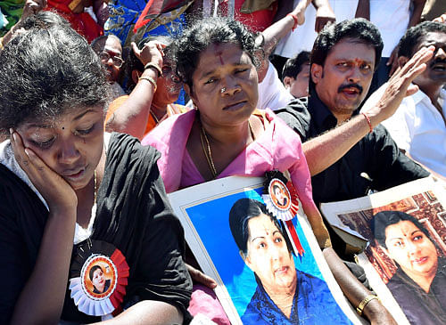 AIADMK workers are awaiting with bated breath as a Karnataka High Court is all set to hear the bail plea of party chief Jayalalithaa tomorrow even as protests continued in Tamil Nadu against her conviction in the disproportionate assets case. PTI file photo