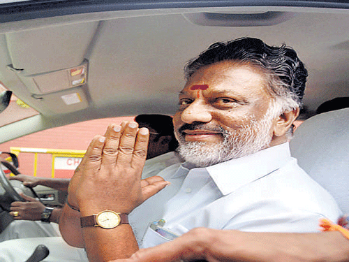 Tamil Nadu Chief Minister O Panneerselvam leaves after meeting J Jayalalitha in Chennai on Monday. PTI