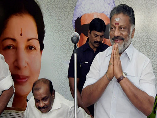 Last September Panneerselvam, 64, a staunch loyalist of Jayalalithaa took over as the chief minister after she was sentenced by a court in Bangalore to a four-year jail term and a Rs.100 crore fine in a disproportionate assets case. PTI photo
