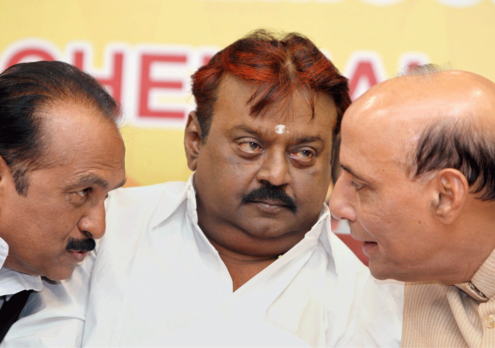 Vaiko claimed the DMK had 'offered' 80 (assembly) seats and Rs 500 crore to Vijayakant for joining its alliance while BJP had offered him a Rajya Sabha MP post and a ministerial berth in the union cabinet. PTI file photo