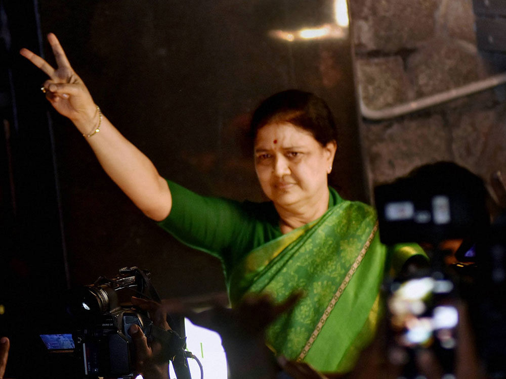 Sasikala said 'betrayal' will never win in the AIADMK and blamed arch rival DMK for trying to destabilise her party. PTI Photo