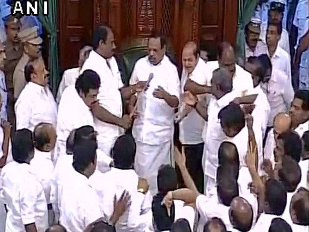 The vote was preceded by eviction of principal opposition DMK and walkout by its allies, which have 98 legislators in the 234-member House, in protest. Picture courtesy ANI