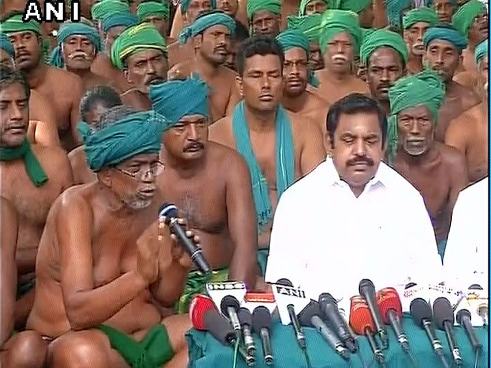 Palaniswami made the remarks after visiting the farmers at Jantar Mantar, for the first time, on the 41st day of their protest in which they have been demanding a Rs-40,000 crore drought relief package, farm loan waiver and setting up of the Cauvery Management Board by the Centre. Picture courtesy ANI