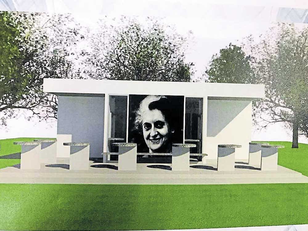 The model of Indira Canteens which will open in the city on August 15. (Right) The logo of the canteen.