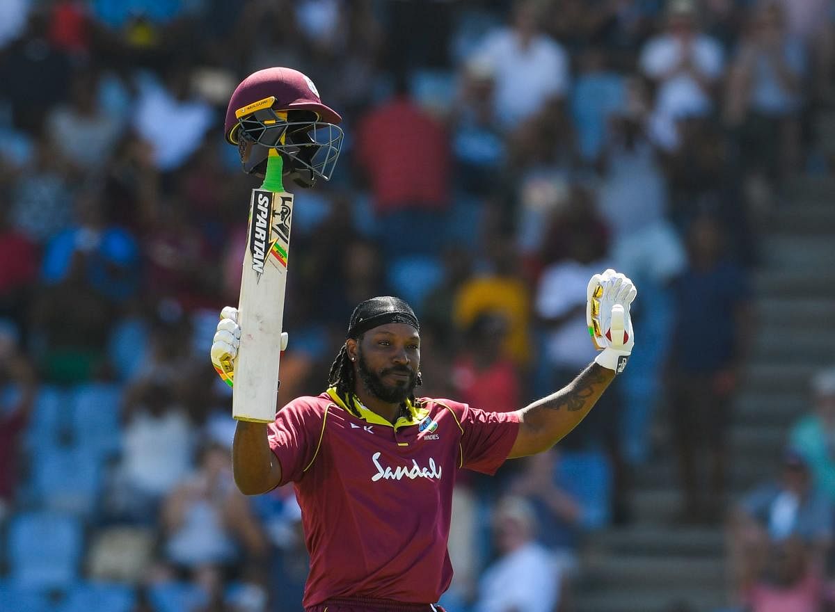 NO STOPPING HIM: Chris Gayle of West Indies slammed a 27-ball 77 against England in the fifth and final ODI. AFP 