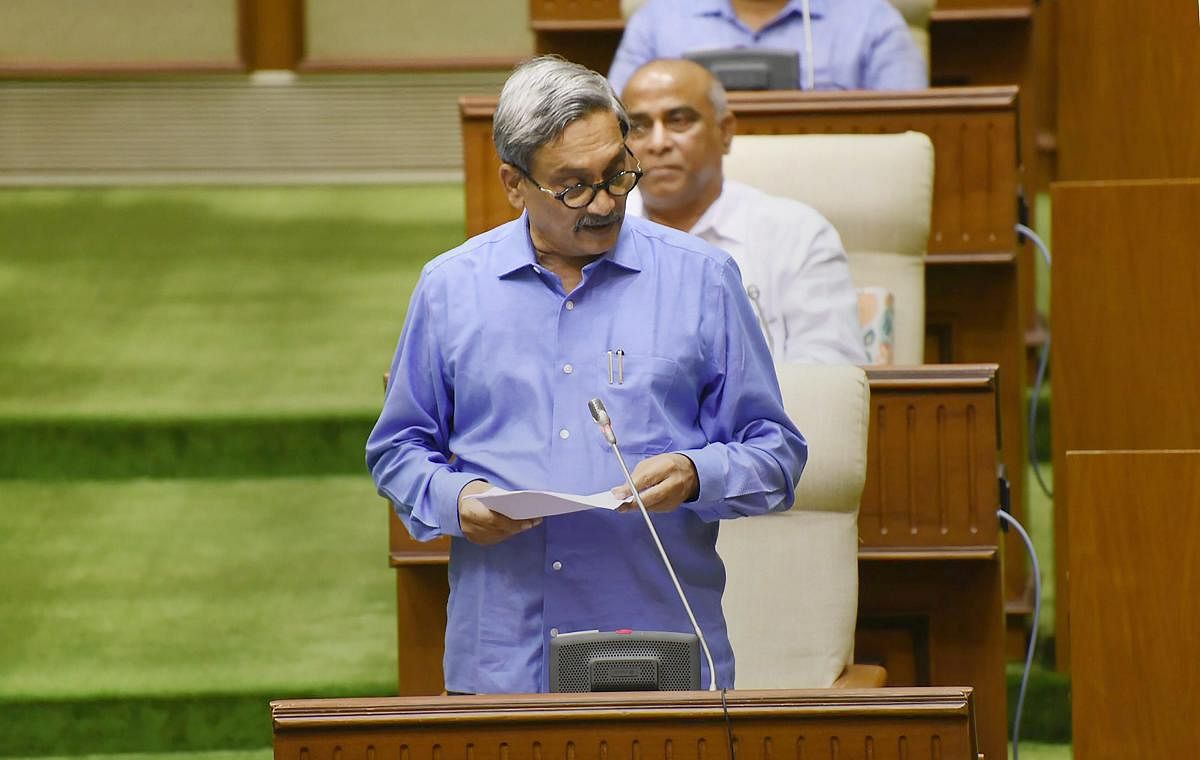 Panaji: Goa Chief Minister Manohar Parrikar presents the state budget in the legislative Assembly, in Panaji on Thursday. PTI Photo (PTI2_22_2018_000098A)