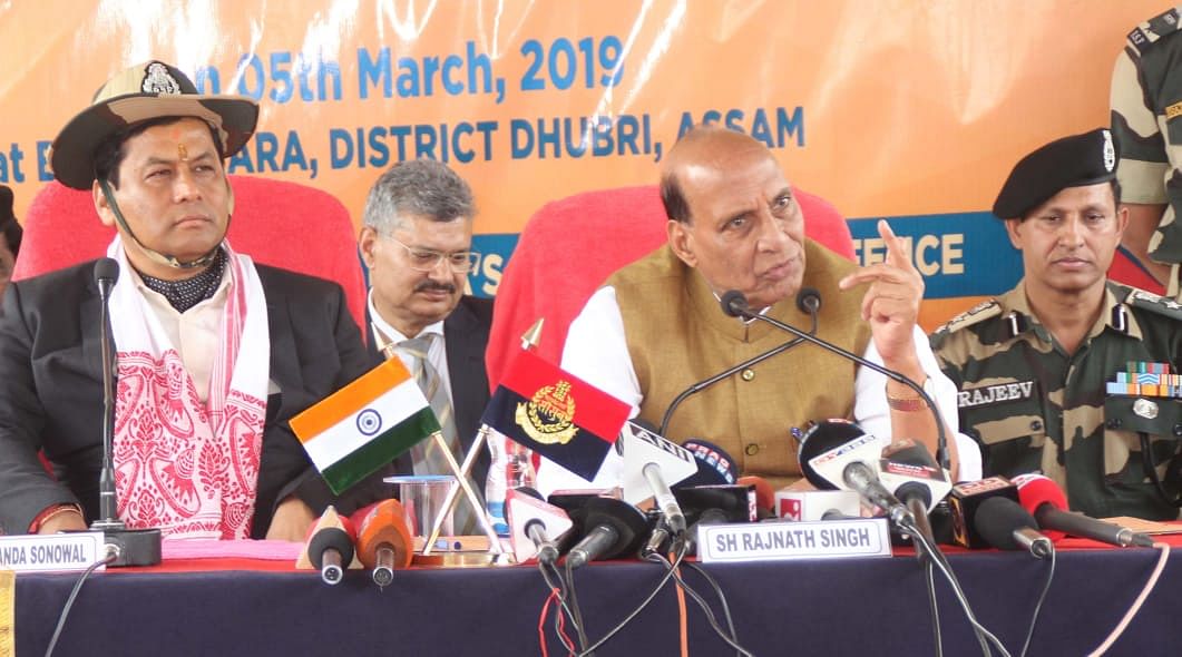 Rajnath Singh in Dhubri in Assam on Tuesday. (Photo by Rajaram Sharma, Dhubri)