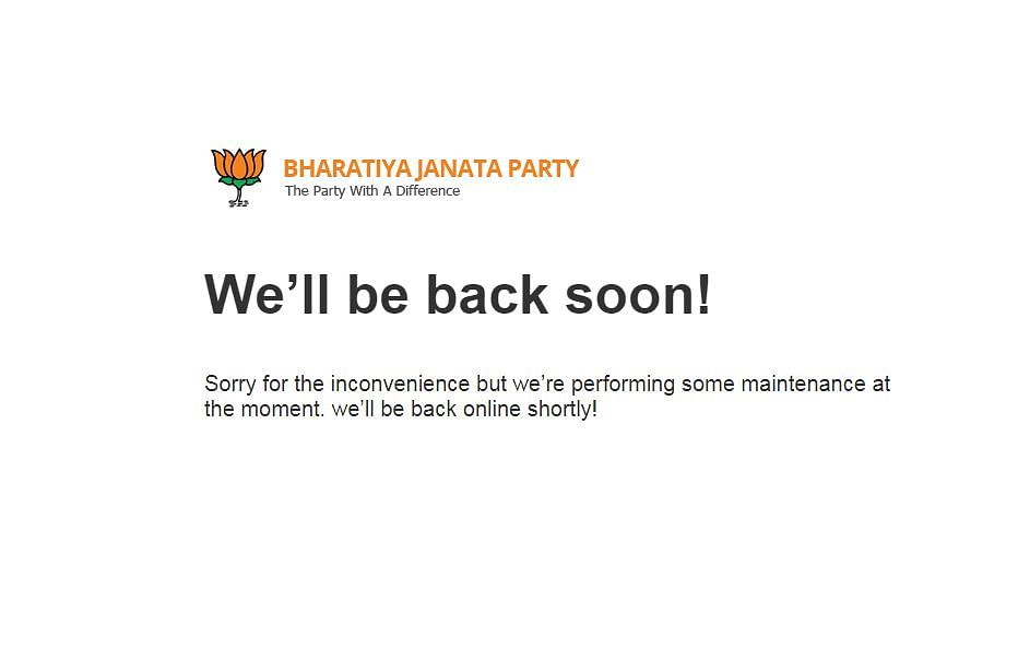 Screenshot of BJP website, which shows the site is under maintenance.