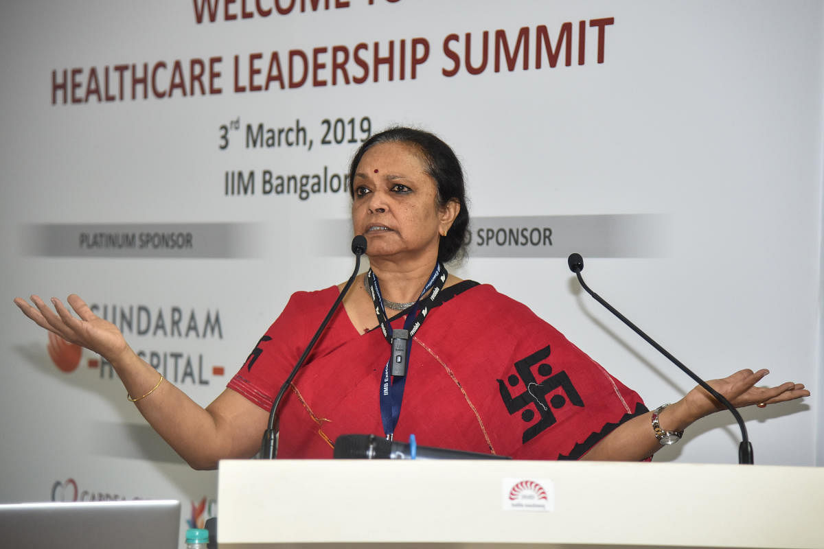 K Sujatha Rao, former Union health secretary, at the IIM Bangalore on Sunday. DH Photo/S K Dinesh