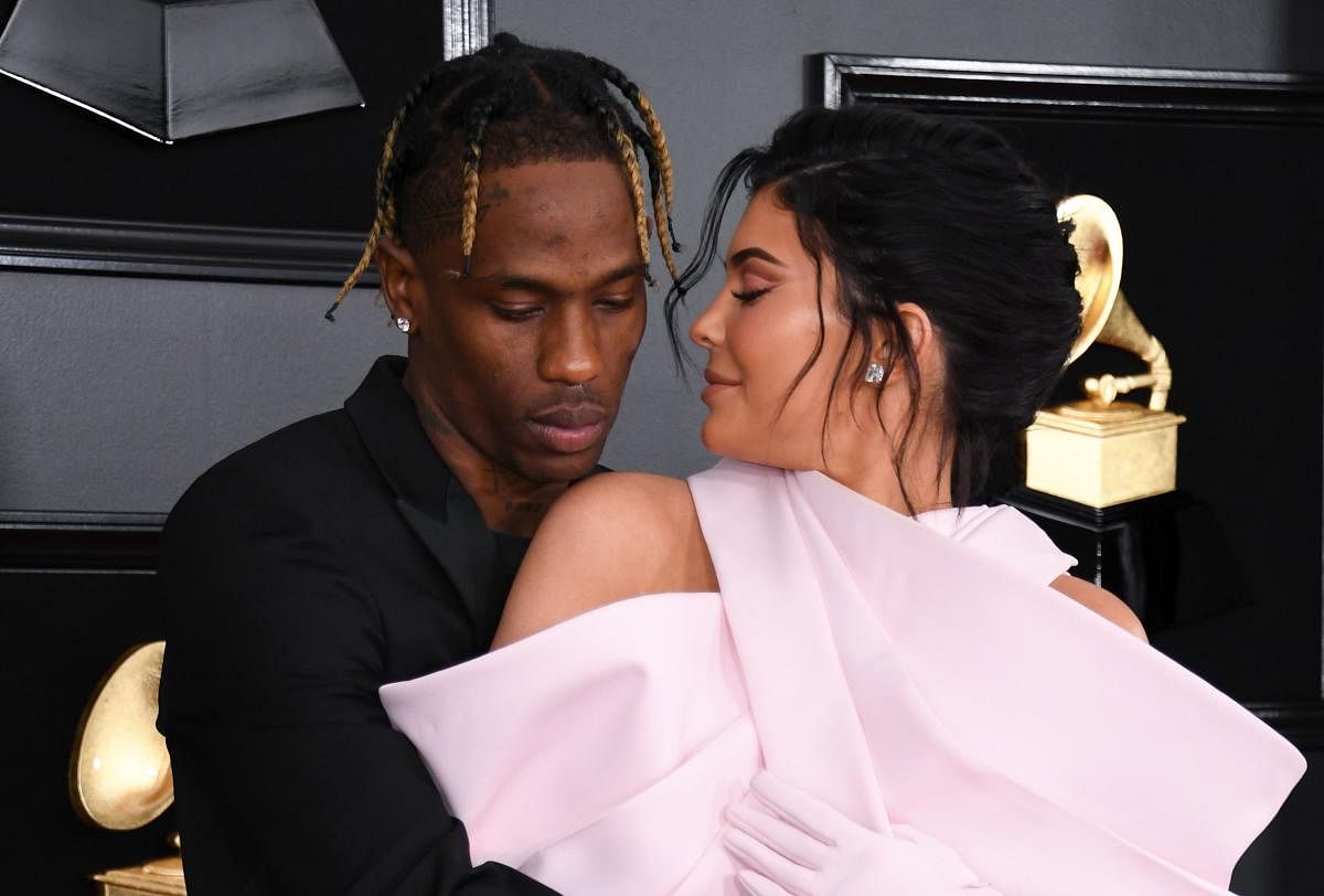 TV personality Kylie Jenner and Travis Scott arrive for the 61st Annual Grammy Awards on February 10, 2019, in Los Angeles. (Photo by VALERIE MACON / AFP)