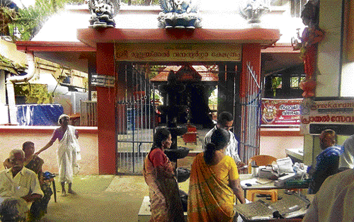 Patients register for treatment at the temple mandapam.