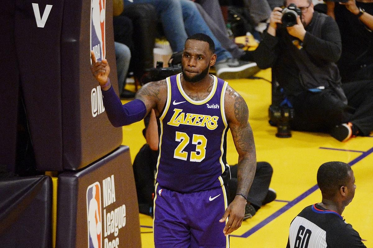 LEGENDARY: LeBron James of the Los Angeles Lakers celebrates after passing Michael Jordan and moving to fourth on the NBA's all-time scoring list. AFP
