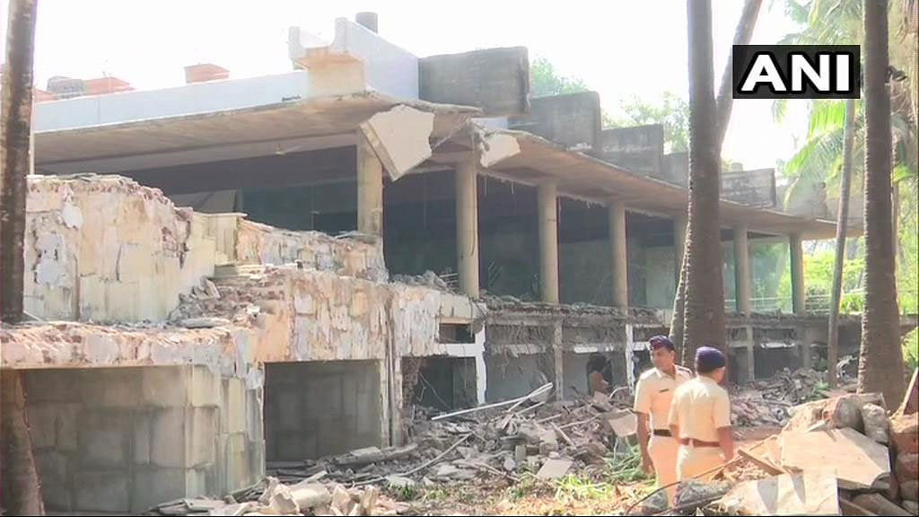 The luxurious bungalow of fugitive diamond merchant and businessman Nirav Modi in the coastal Raigad district was brought down by controlled explosions on Friday. ( Image courtesy ANI)