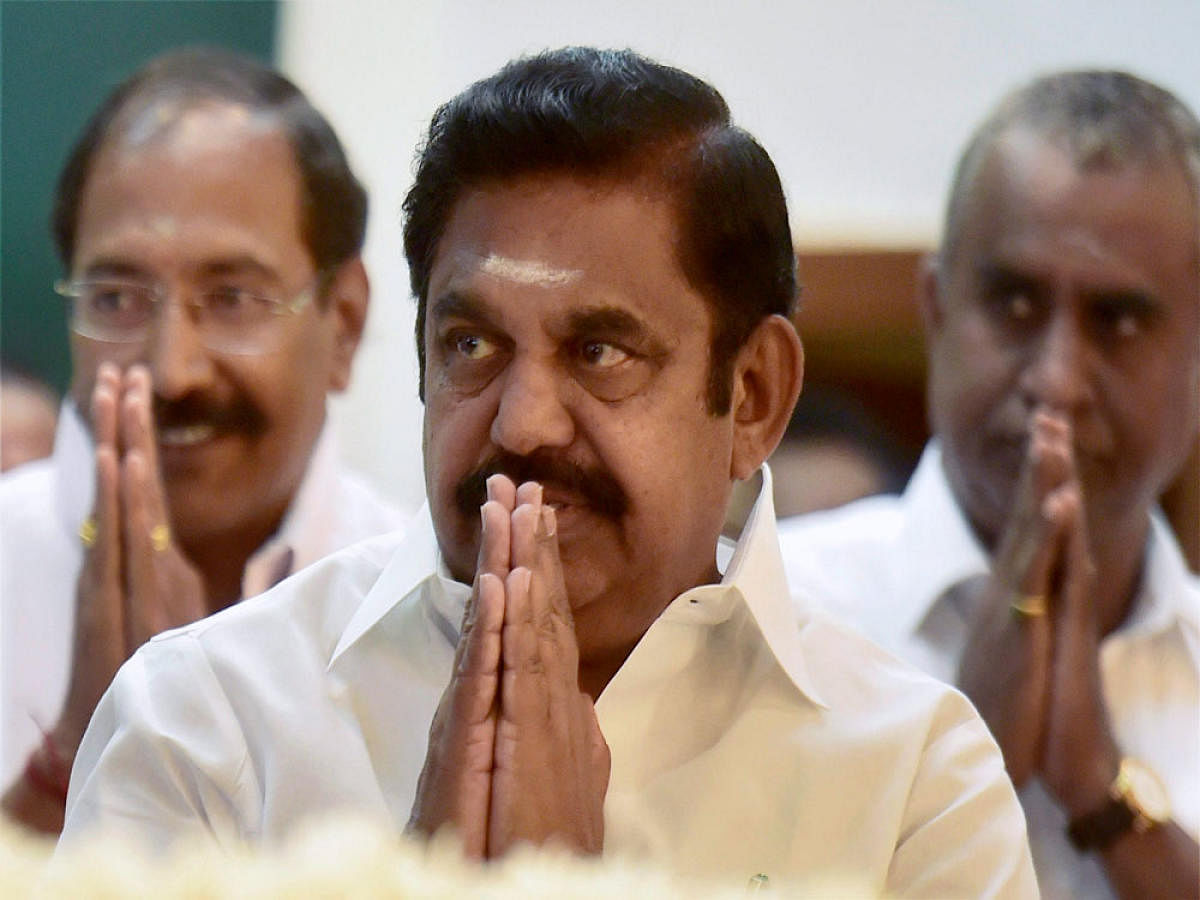 Tamil Nadu Chief Minister Edappadi K Palaniswami (c). PTI file photo
